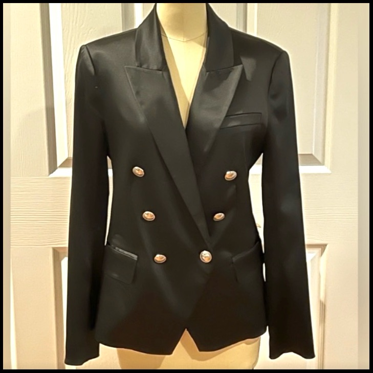L’agence Double Breasted Blazer In Black Satin
